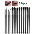 14 Stuks Professionele Eyeliner Penseel Set Ultra Dun Plat Schuin Make-up Borstels - 14 Stuks/Pak