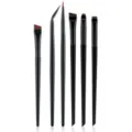 6-piece makeup brush set featuring eyeliner and eyebrow brushes with fine precision tips. - Black