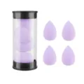 Set of 4 purple teardrop makeup sponges in a clear storage container for flawless blending. - Purple