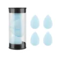 Blue makeup sponge set with clear cylindrical storage box, soft teardrop blender puffs. - 4 Pieces Jar Blue