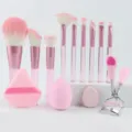 13-piece makeup brush set with beauty sponges and eyelash curler in pink, ideal for travel. - Full 13 Piece Set (Pink)