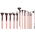Juego de 16 brochas de maquillaje, mango rosa y virola oro rosa para maquillaje profesional - Juego de 16 / Rosa