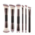 Professional 6-piece dual-ended makeup brush set with soft synthetic hair for foundation and face - 6 Pieces Double-Ended Brushes Coffee