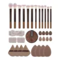 Professional 32-piece makeup brush set with beauty sponges, headbands and puffs for daily use. - 32pcs Brush Powder Puff Combo Coffee