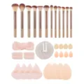 Professional makeup brush set with sponge puff, headband and cosmetic tools for daily beauty. - 32pcs Brush Powder Puff Combo Nude