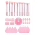 Pink 32-Piece Makeup Brush Set with Soft Sponges and Spa Headband Beauty Tools Kit - 32pcs Brush Powder Puff Combo Pink