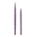 Dual-head retractable lip brush with metallic purple finish, portable makeup tool. - Double-ended lip brush in purple