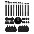 Comprehensive 32-piece black makeup brush set with beauty sponges and hairbands for daily use. - 32pcs Brush Powder Puff Combo Black Handle Black Bristles