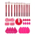 32 Stuks Make-up Kwast Set Professionele Poeder Foundation Kwasten Beauty Sponzen - 32 stuks Borstel Poederdons Combo Rozerood