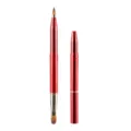 Pincel de labios retráctil de doble punta metal rojo herramienta de maquillaje. - Double-ended lip brush in bright red