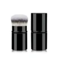 Tragbarer ausziehbarer Make-up Pinsel mit schwarzem Etui und weichen Borsten fur Puder. - Kurzer Stiel Ausziehbar - Schwarz