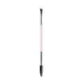 Professional double ended eyebrow brush with angled brush and spoolie pink handle - Plastic Handle - Pink Silver
