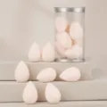 7pcs mini makeup sponge set with PVC cylinder container, soft beauty blender for flawless makeup. - 7 Pieces/Pack - Beige