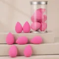 Pink Mini Makeup Sponge Set 7 Pcs Beauty Blender Cosmetic Puff in Clear Cylinder Box - 7 Pieces/Pack - Rose Red