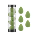 Set of 5 mini green teardrop makeup sponges with clear storage container for flawless blending. - 5 Pieces Jar Olive Green