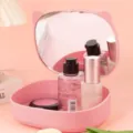 Rosa Katzenohr Falt-Schminkspiegel mit Aufbewahrungsbox für Kosmetik und Desktop. - Katzenohr Faltspiegel Organizer / Rosa