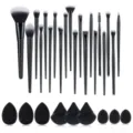 Professional 29-piece makeup brush and beauty sponge set, soft synthetic bristles for flawless blending. - 29 Piece Black Makeup Brush Sponge Set