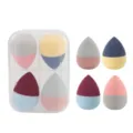 Lot de 4 éponge de maquillage blender avec étui de rangement transparent forme goutte - Boîte 4 Compartiments Série Bloc de Couleur