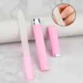 Portable glass nail file with pink gradient handle and storage tube for manicure care tools - Pink