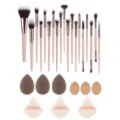 29-piece makeup brush set with beauty sponges and powder puffs for professional look. - 29 Piece Champagne Makeup Brush Sponge Set