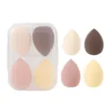 Set of 4 makeup sponge blenders with clear storage case, soft latex-free cosmetic sponges. - 4 Compartment Box Coffee/Red Nude/Nude/Bean Paste