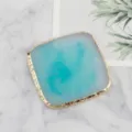 Square resin agate nail art palette, blue gradient display board with gold edge design. - Square Style / Blue