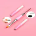 Dual-ended nail art brush and steel pusher tool with pink cap for gel manicure styling. - Gradient Pink