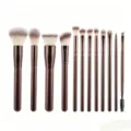 12-delige professionele bruine make-up kwastenset met zachte haren voor gezicht en ogen. - 12-delig Koffie OPP-tas Zonder Logo / 12 Stuks