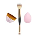 Dual ended makeup brush set with 55 foundation brush and pink beauty sponge blender tool. - Gold Jewelry Set