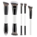 Professional 5pcs dual ended makeup brush set with black and white handles for flawless face. - 5 Pieces Dual-Ended Brushes Black White