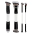 Double-ended makeup brush set black and white handle professional cosmetic tools for face. - 4 Pieces Dual-Ended Brushes Black White