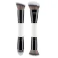 Double ended makeup brush set with black and white handles for precise application. - 2 Pieces Dual-Ended Brushes Black White