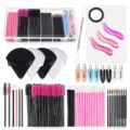 Disposable makeup brush set with eyelash brushes, lip brushes, powder puffs, and palette for beauty. - Mascara Wand & Puff Set / 234 Pieces Set / White Series