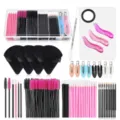 Comprehensive disposable makeup brush set with eyelash brushes, puffs, and storage box. - Mascara Wand & Puff Set / 234 Pieces Set / Black Series