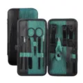 11-teiliges professionelles Maniküre-Set aus Edelstahl mit strukturierter Etui - 11er-Set / Dunkelgrün