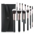 12pcs professional makeup brush set in black and rose gold finish with chic PU leather pouch variant. - 12 Pieces Without Logo Black Gold With Button Pouch