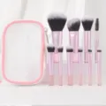 Conjunto profesional de 10 brochas de maquillaje rosas con bolsa cosmética de malla. - 10 Piezas Mango Transparente Mini con Bolsa de Malla Rosa