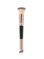 Dual-ended makeup brush with soft bristles, rose gold ferrule, and black handle for face. - Standard Pack / Pink Gold