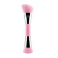 Pinceau de maquillage double embout rose avec tête biseautée pour fond de teint et blush doux. - Rose & Argent Tête Plate
