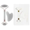 Juego de rodillo facial de jade gris y piedra gua sha con caja de regalo blanca elegante. - Set de dos piezas / Gris Transparente Con Caja de Libro