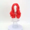 Leuchtend rote, lange wellige Perücke Detailansicht, ideal für Halloween Cosplay und Kostüme. - Meerjungfrau Perücke Nur