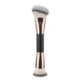 Pinceau de maquillage double embout avec pinceau fond de teint biseauté et pinceau blush. - Noir & Or Tête Plate