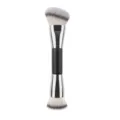 Pinceau de maquillage double embout, manche noir, ferrule argentée, biseauté et rond. - Noir & Argent Tête Plate