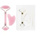 Rodillo facial de cuarzo rosa y set de gua sha herramienta de masaje de jade antiarrugas. - Set de dos piezas / Rosa Claro Con Caja de Libro