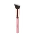 Slanted makeup brush with pink handle and soft synthetic bristles for precise contouring. - Single Angled Flat Foundation Brush / Pink Gold