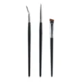 Professional 3-piece makeup brush set with bent, pointed, and angled tips for precise eye makeup. - Black Silver