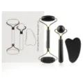 Black jade facial roller and Gua Sha scraping tool 3-piece gift set for skin care. - 3-Piece Jade Roller Gift Set / Black Jade