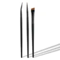 Set of three black handle makeup brushes featuring angled eyeliner and fine detail brush. - All Black & Silver