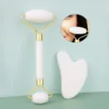 Jade roller and gua sha set facial massager tool for skin care beauty routine variant - 2-Piece Jade Roller Set / White Jade
