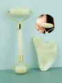Natural green jade roller and gua sha set facial massager stone for face skin care - 2-Piece Jade Roller Set / Lemon Jade
